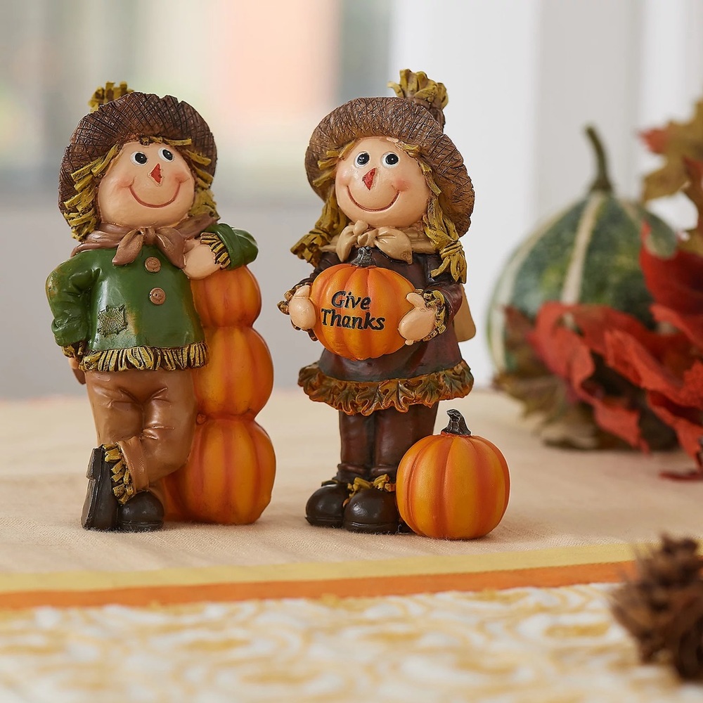 2 Piece Scarecrow Boy and Girl with Pumpkins by Valerie Parr Hill